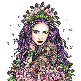 цветочный портрет с собакой