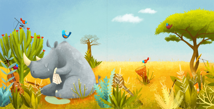 Носорог растерял  муз. инструменты