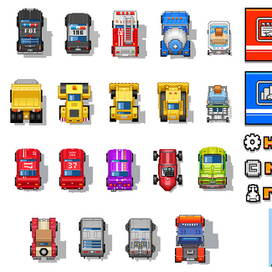 Графика (часть) для игры Speedy Road (пиксельарт, блочный, конструкторный стиль)  