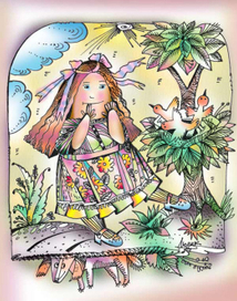 Девочка и птенец.