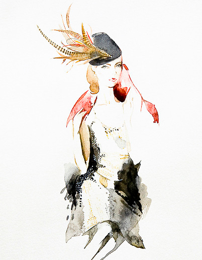 Woman in hat with feathers