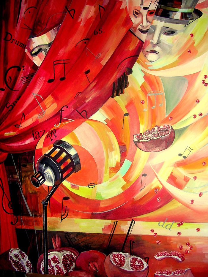 панно"Театр"заказ.из триптиха"Музыка"