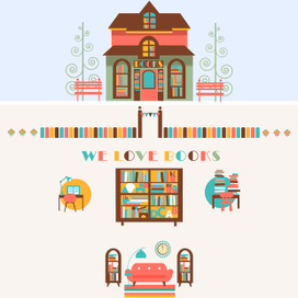 Vintage Book Store Vector Set