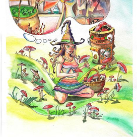 Ведьма собирает мухоморы