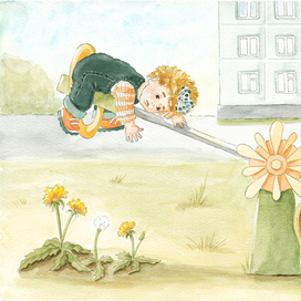 Дедушка гуляет с внучкой