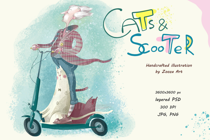 Джентльмен с котами на самокате