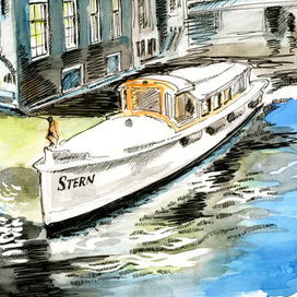 Амстердам. Лодка на канале