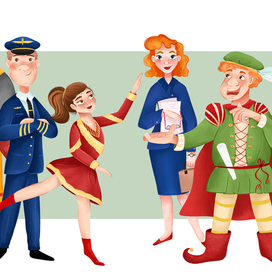 Профессии - строитель, актер, юрист, танцор, пилот