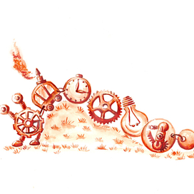 Гусеница. Стимпанк. Акварель