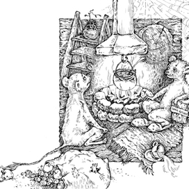 Пушок и Пушистый_у очага