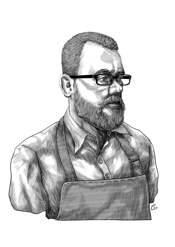 Мужчина в фартуке, но не кузнец