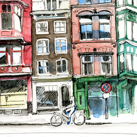 Амстердам. Улица, велосипедист