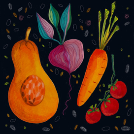 Овощи на чёрном фоне