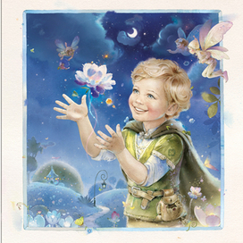 Иллюстрация к сказке о маленьком садовнике, пятнистой лошадке, заколдованной принцессе  и волшебном цветке.