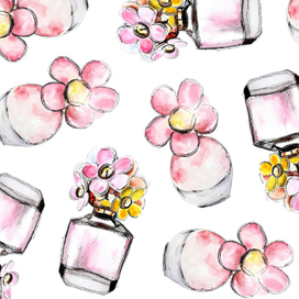 Watercolor perfume bottle illustration pattern