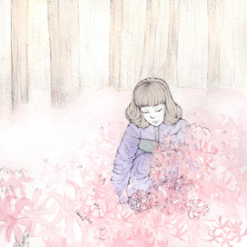Девочка собирает цветы