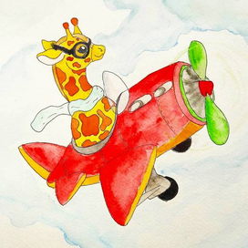 Малыш жираф на самолетике