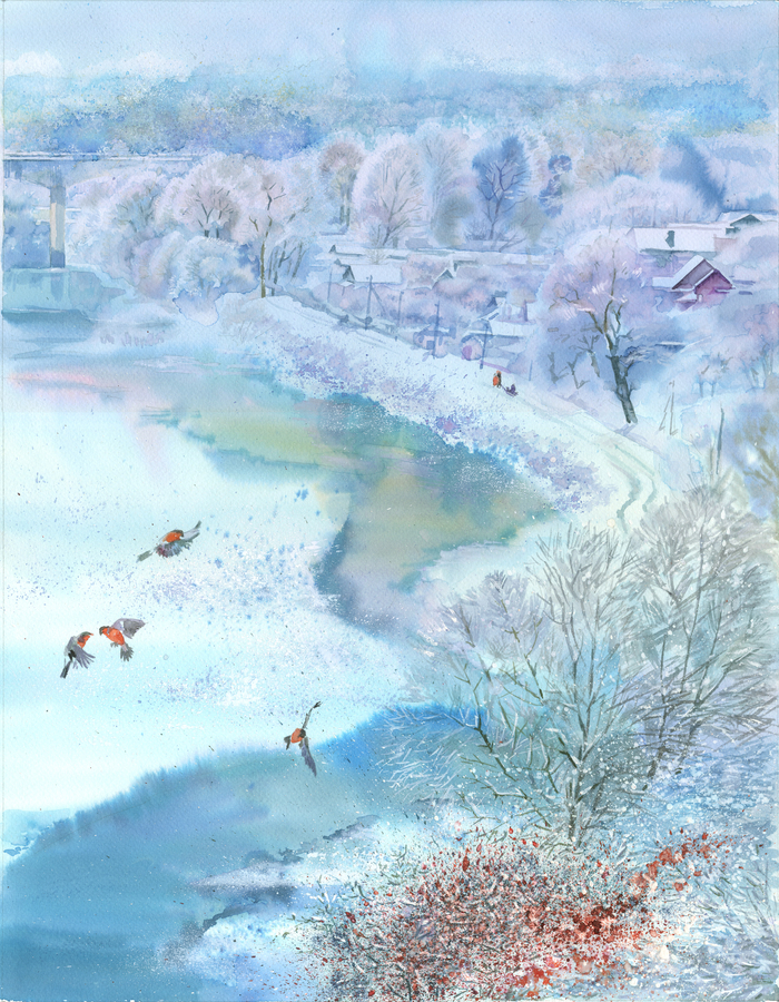 Зимний пейзаж с рябиной