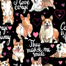 Узор для ткани "Я любою корги!"