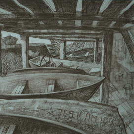 "Рыбацкая пристань", тон..бум., сепия, 40x50, 2013 г.