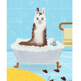 Лама принимает ванну