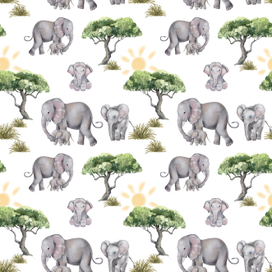 Бесшовный паттерн для текстиля со слониками