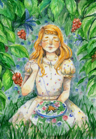 В саду, сквозь листья