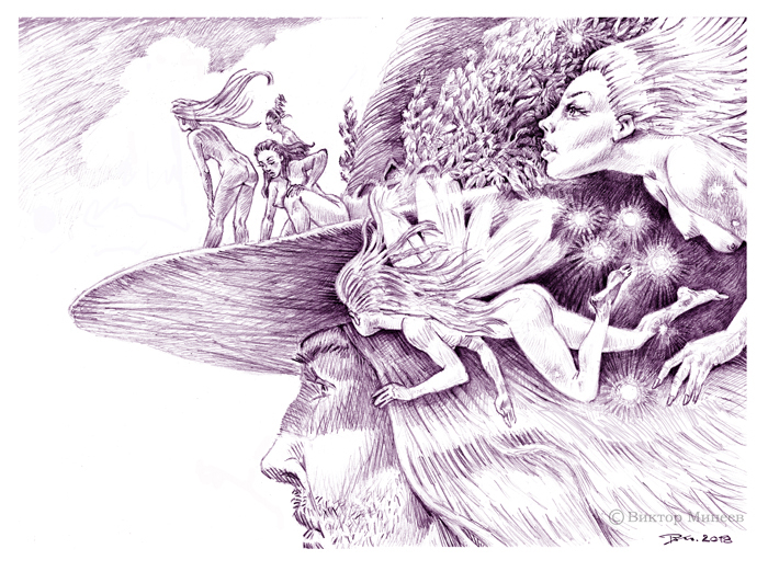 Художник и его музы на прогулке. Вариант