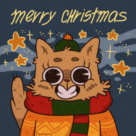 Рождественская открытка "Тёплый кот"