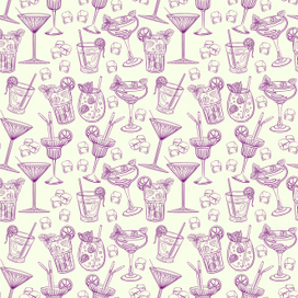 Бесшовный паттерн векторный, коктейли со льдом.