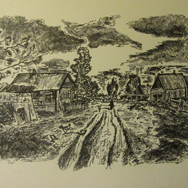 Деревенский пейзаж, на тему осени.