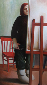 автопортрет с красным стулом