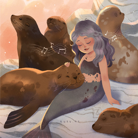 Русалочка с тюленями