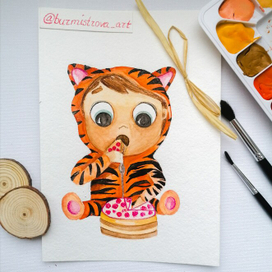 Милая иллюстрация малыша с костюме тигра