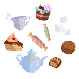 Чай со сладостями в стиле flat