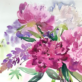 Букет с пионами и люпинами