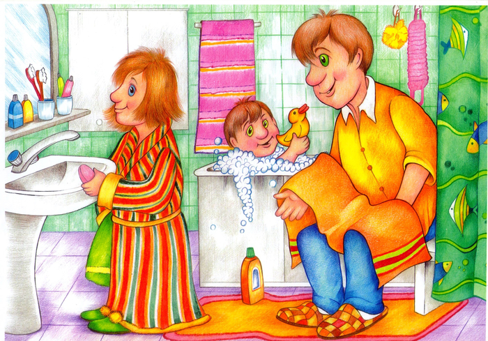 Семья в ванной