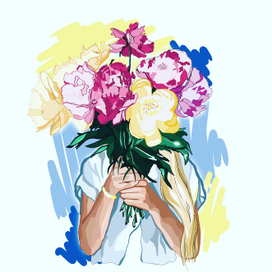 Девушка с цветами флэт