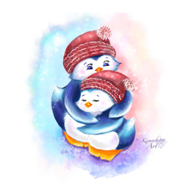 Иллюстрация «Пингвины» ко дню всех влюблённых 