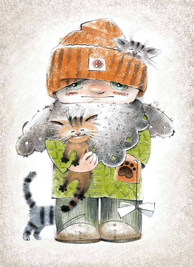 Шапка, бантик, три кота (вариант в цвете)