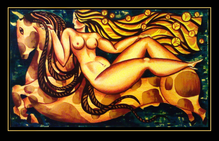 "Европа" бумага, акрил, 68х39 см, 2016г.  Серия "Мифы и легенды древней Греции".