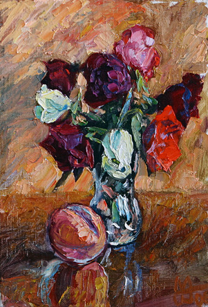 Розы и персик