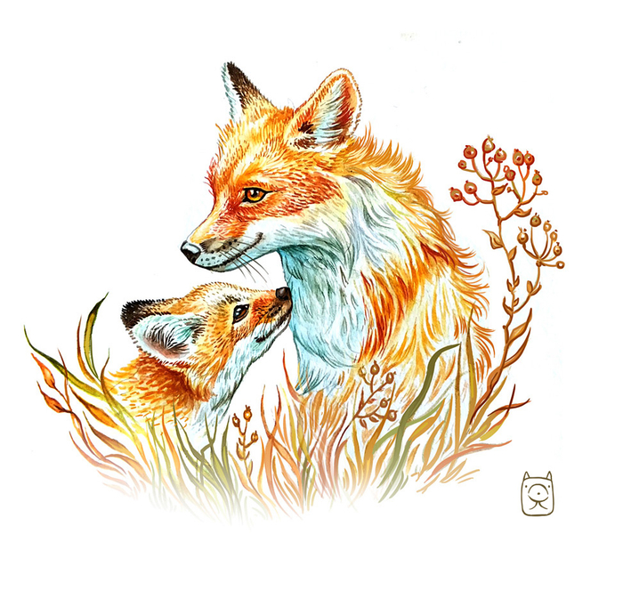 лиса и лисенок