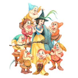 Гномы помогают собраться Белоснежке на Хеллоуин