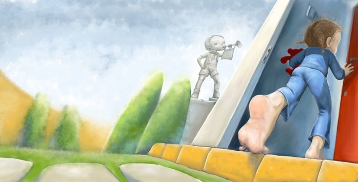 Разворот про статую, книжка "Завтрак"