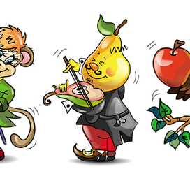 Ряд персонажей для упаковки детского сока