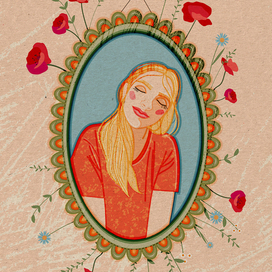 женский портрет в рамке с цветами