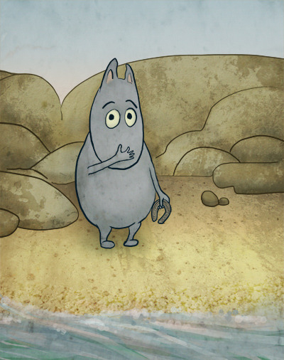 мумми-троль, который смотрит на морских лошадок