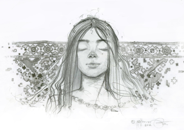 . Sketch illustration to Nikolai Gogol novel "The Night Before Christmas.