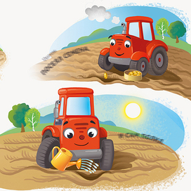 Маленький трактор выращивает для курочек колоски с зернышками